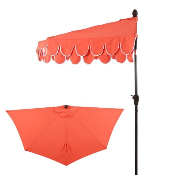 half round patio umbrella with tilt-and-crank Halo Modern 8.8' Outdoor Tilting Tilt-Adjustable UV 50+, Base Excluded, Blue Auto crank stands flush against wall or glass door Terrace Arc 9 ft Scalloped