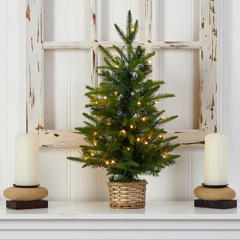 2' Christmas Tree with 35 Clear LED Lights in Decorative Basket - 24