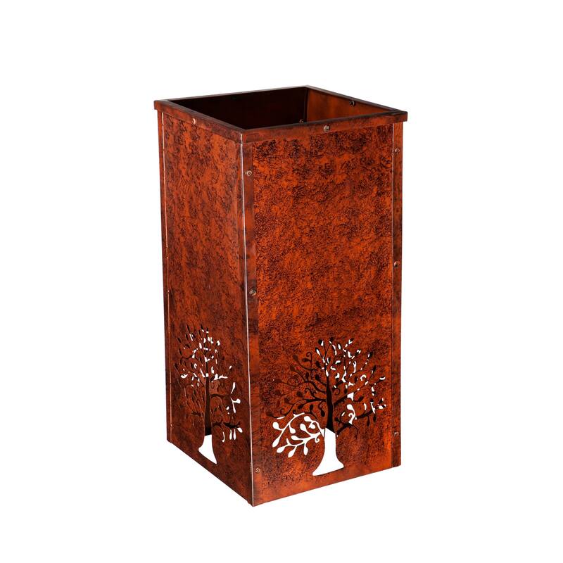 Tree of Life Rust Finished Outdoor Metal Planter with Laser Cut Artwork