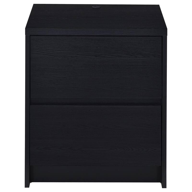 Black 2-Drawer Nightstand with LED Lights and USB Ports
