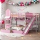 preview thumbnail 2 of 10, Full-Over-Full Castle Style Bunk Bed with 2 Drawers 3 Shelves and Slide