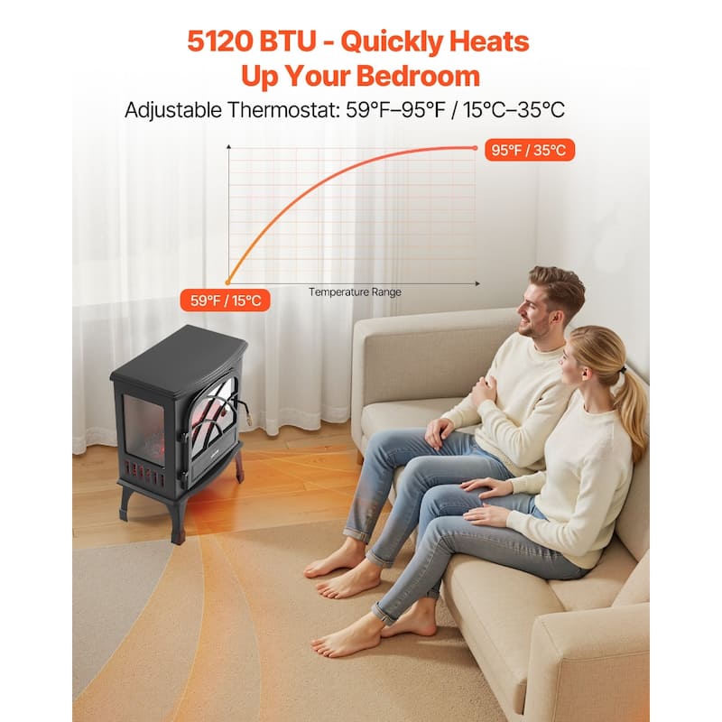 25.5 Inch Electric Fireplace Heater Adjustable Flames for Living Room - 19.69 x 11.81 x 25.59 in