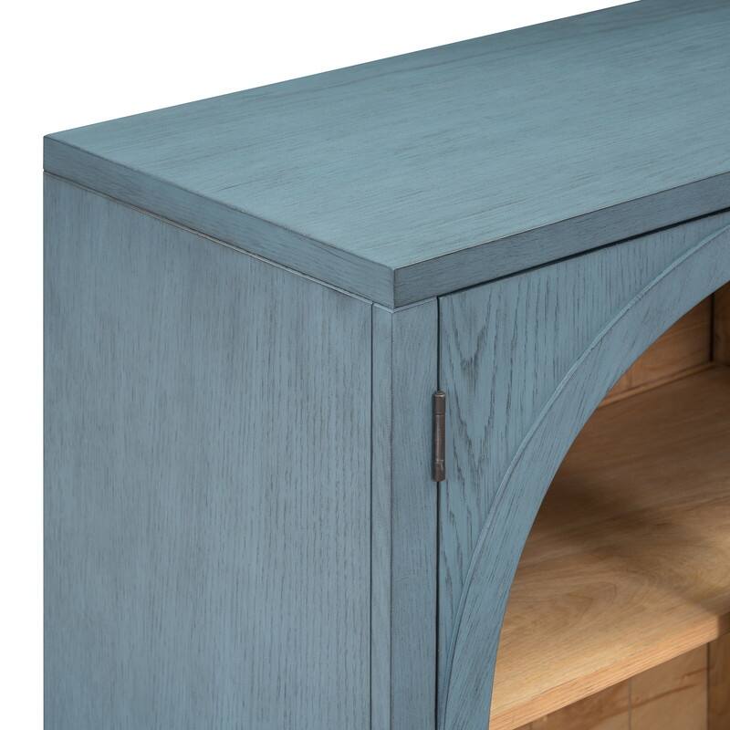 Retro Style Wood Buffet Sideboard with 4 Arched Glass Doors, Kitchen Storage Side Cabinet with Adjustable Shelves