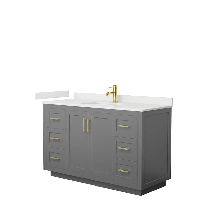 Miranda 54-inch Single Vanity, Quartz Top - Dark Gray, Gold Trim, White Quartz Top