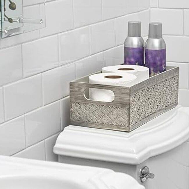 Creative Scents Dublin Silver-Gray Toilet Paper Holder Storage Basket - Silver