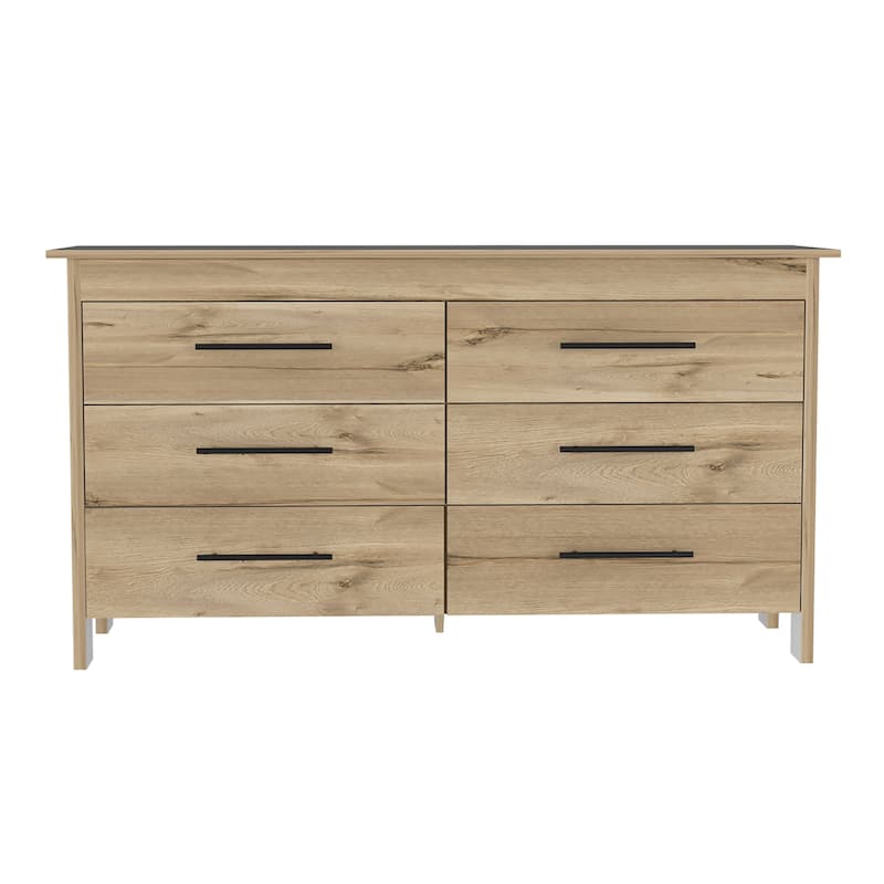 6 Drawer Double Dresser for Bedroom, Light Oak / White - Multicolor