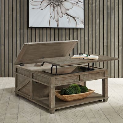 Parkland Falls Weathered Taupe Square Lift Top Cocktail Table with Castors