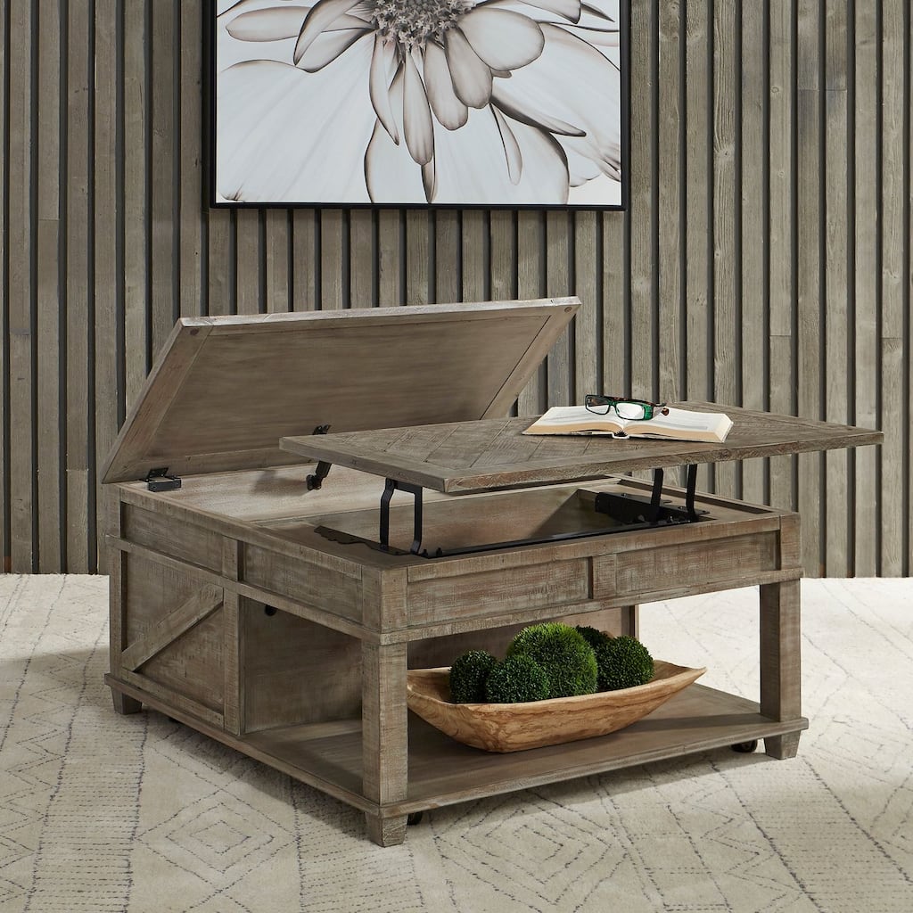 Parkland Falls Weathered Taupe Square Lift Top Cocktail Table with Castors