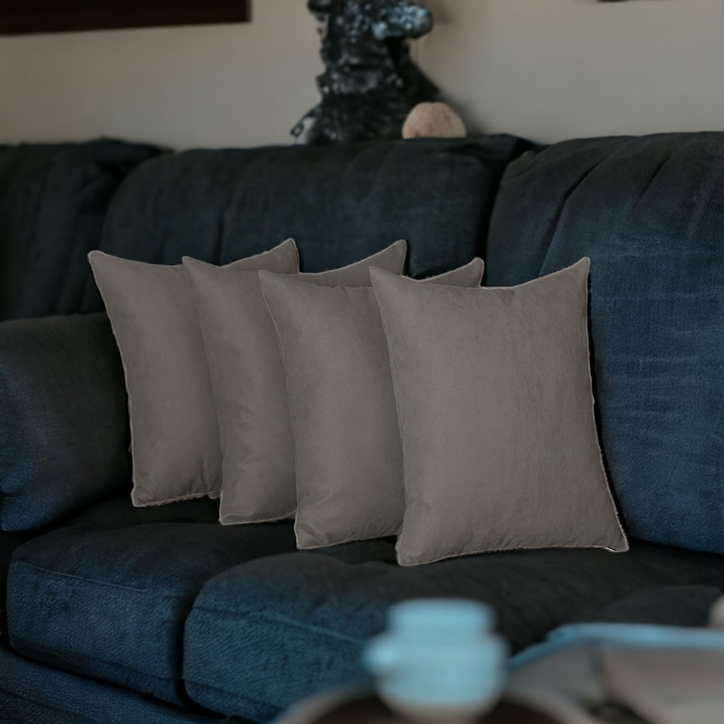 HomeRoots Set Of Four 18" X 18" Gray Polyester Zippered Pillow Cover