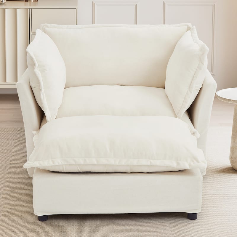 47" Upholstered Sofa Chair Accent Chair with Movable Ottoman, Oversized Chenille Single Sofa Armchair & Ottoman Sets