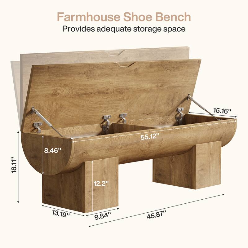 55" Farmhouse Shoe Bench with Flip-Top Storage