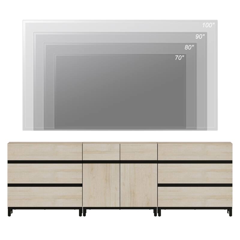 Modern TV Stand for TVs up to 100 inch, 3 in 1 TV Console with Adjustable Shelf and 6 Drawers, Media Console