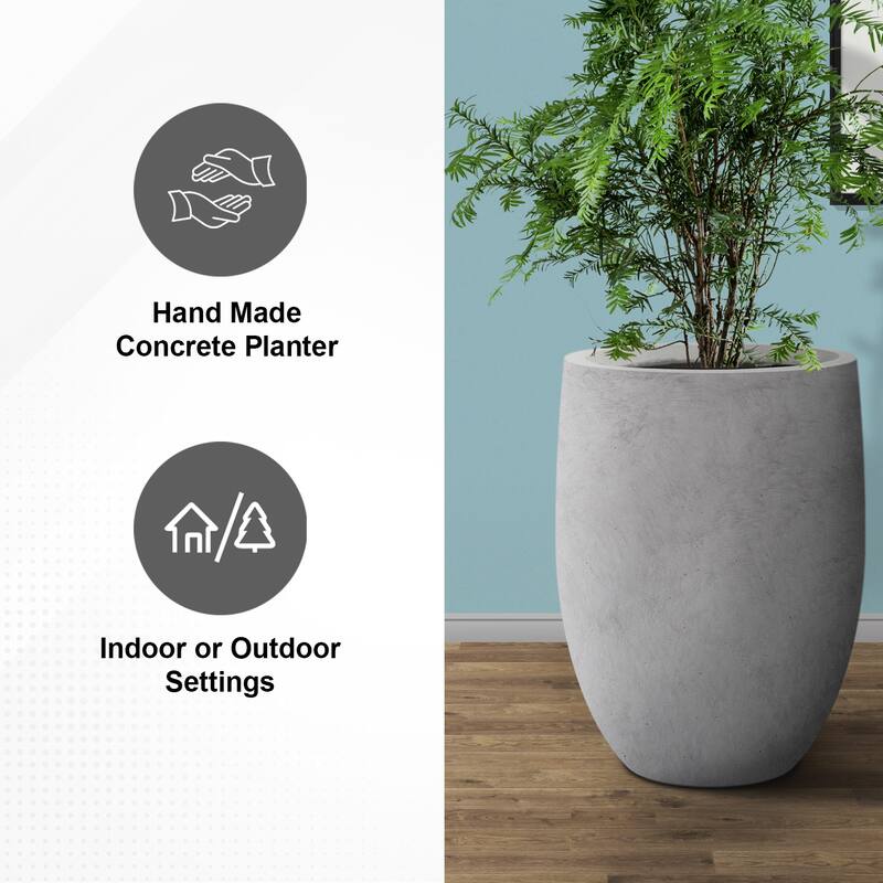 Kante Lightweight Concrete Outdoor Round Tall Planter, 21.7 Inch Tall
