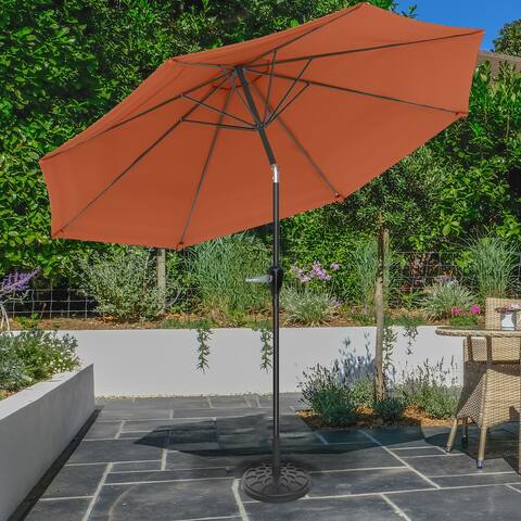 Pure Garden 10-Foot Patio Umbrella with Auto-Tilt and Base - Terracotta
