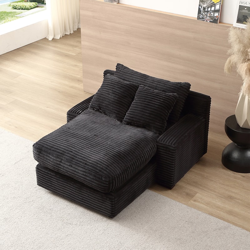 Corduroy Convertible Chair Bed with Removable Back Cushions (350lb) - Black