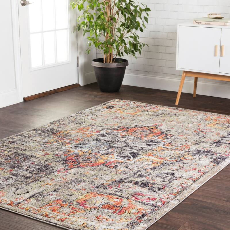Alexander Home Athens Boho Abstract Distressed Sunset Area Rug - 9'3" x 13'3" - Taupe/Sunset - Rectangle