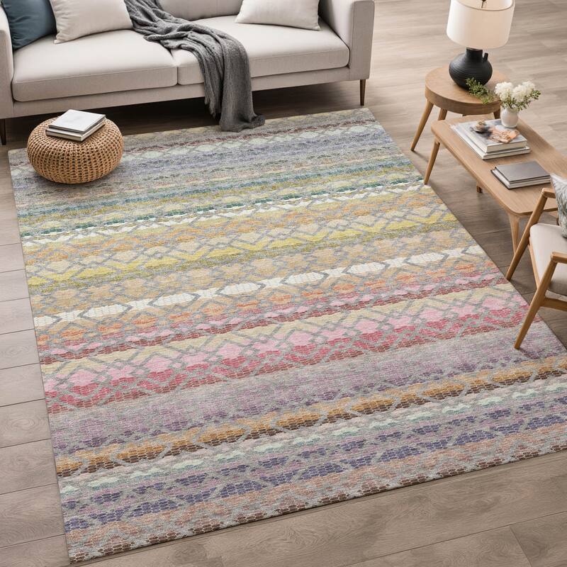 Machine Washable Indoor/ Outdoor Cabo Stripe Chantille Rug