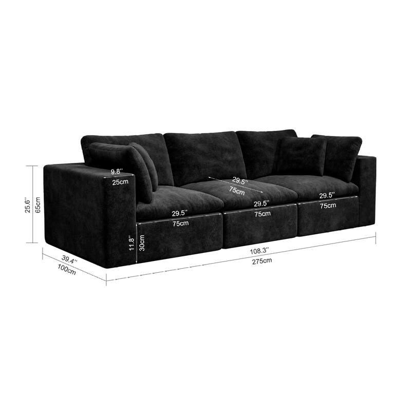 Roomfitters 108.3" Modular Sectional Sofa, 3-Piece Compressed Cloud Couch, No Assembly Required, Plush Corduroy, Black