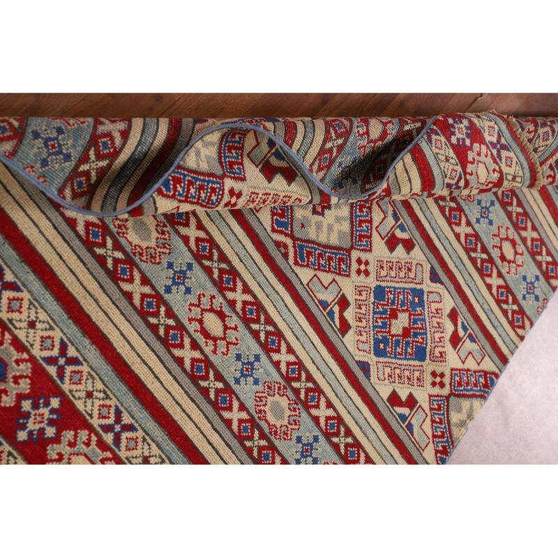 All-Over Geometric Kazak Oriental Accent Rug Hand-Knotted Wool Carpet - 3'5"x 4'10"