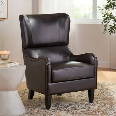 Leather High Back Wingback Armchair Brown - 32.6" x 37.5"