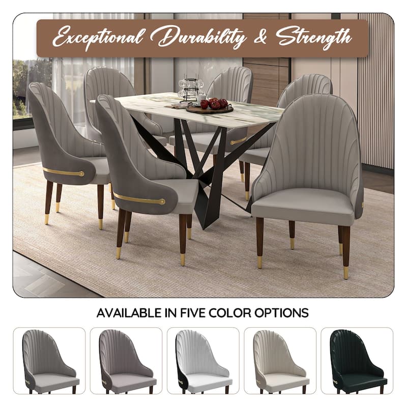 Leather Dining Chair with a Ripple Back and Gold Accents Design Elara Collection