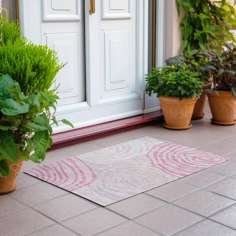 Machine Washable Indoor/ Outdoor Chantille Contemporary Dimensions Rug - Pink - 1'8" x 2'6"