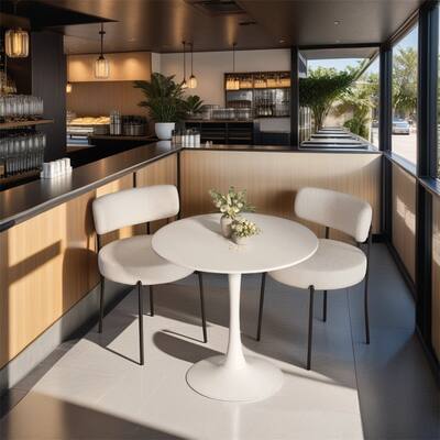 Round Dining Table Set,2 Pieces Upholstered Chairs,Mdf Table-Top,3pcs