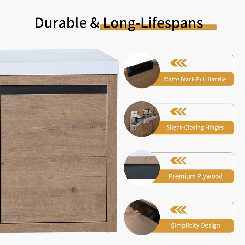 Beingnext 24"/30"/48" Bathroom Vanity with Sink, Floating Bathroom Vanity With Soft Close Door