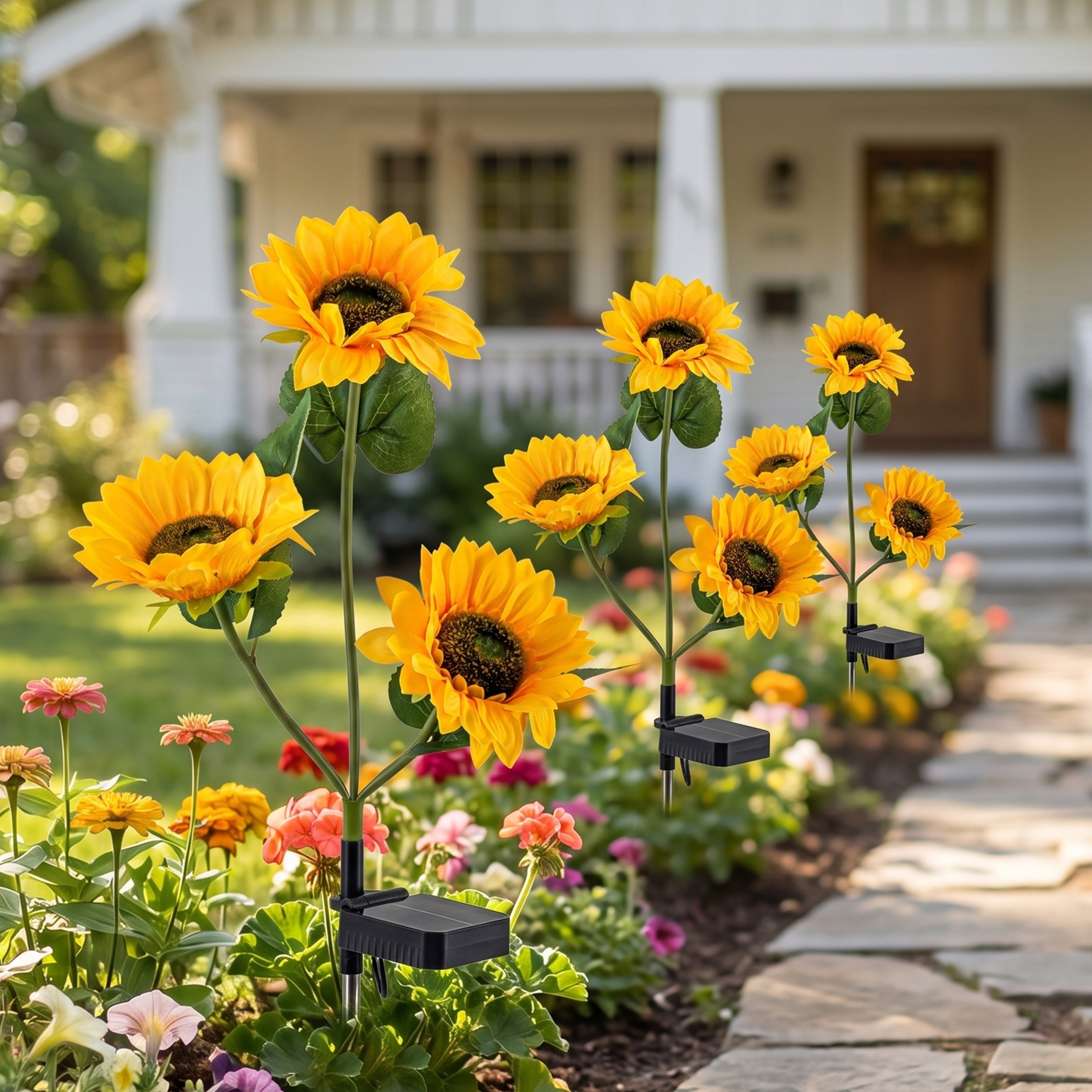 C Cattleya 3-Pack Outdoor Solar Sunflower Landscape Light,Color Changing LED Stake Lights for Garden