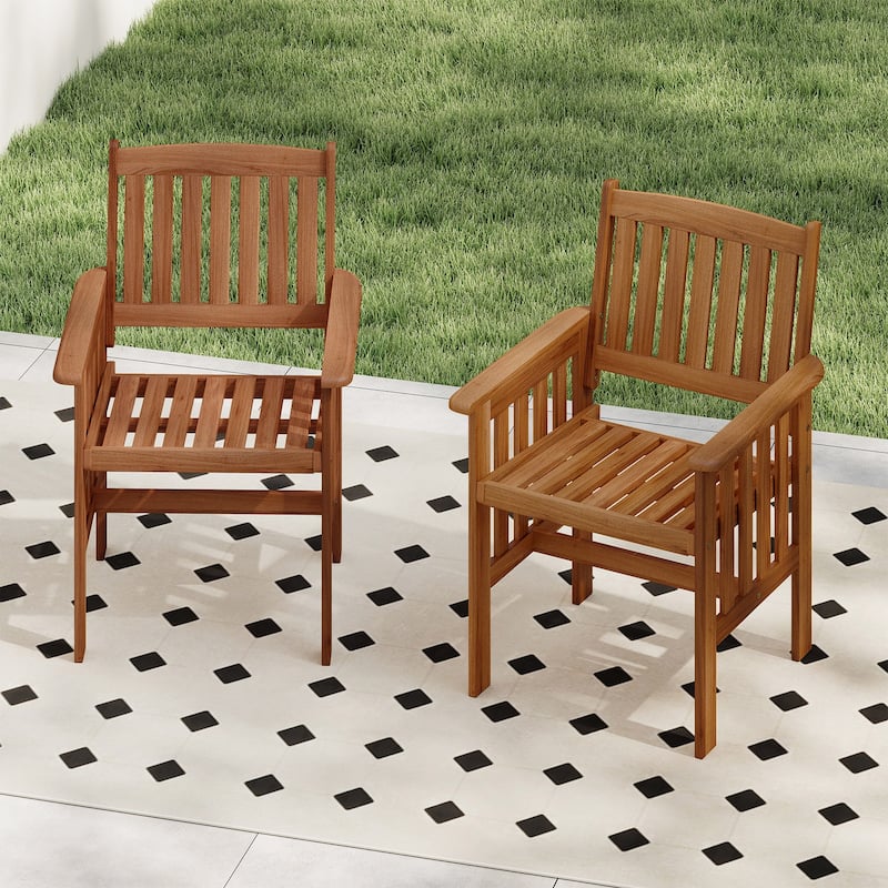 Gymax Patio Dining Chairs Set of 2 w/Slatted Backrest Seat for Balcony