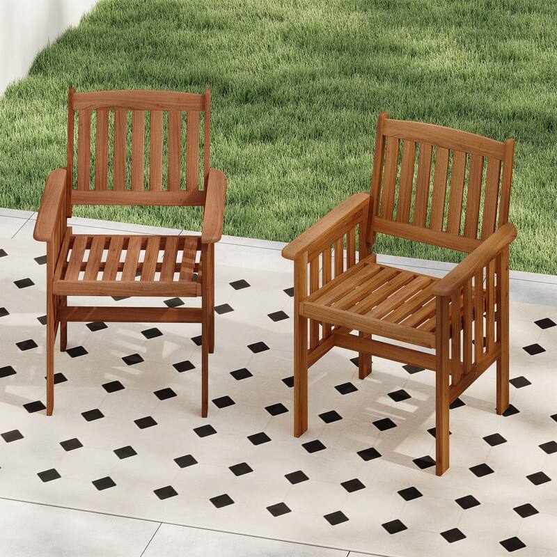 Gymax Patio Dining Chairs Set of 4 w/Slatted Backrest Seat for Balcony