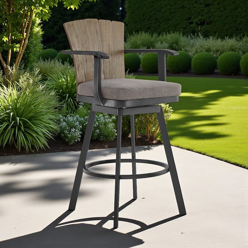 HomeRoots 44" Charcoal Metal Swivel Outdoor Bar Height chair with Footrest - Charcoal