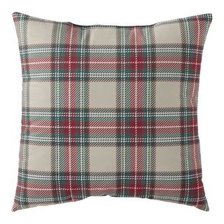 18" Red and White Plaid Christmas Square Throw Pillow
