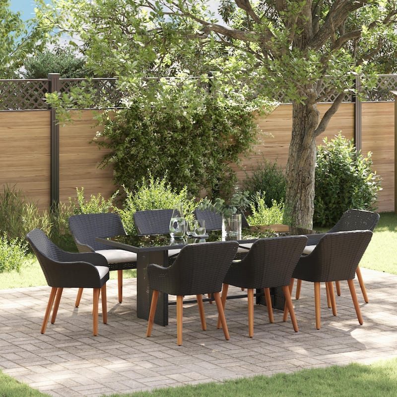 Outdoor Dining Table with UV-Resistant Material - Black 8 chair glass top