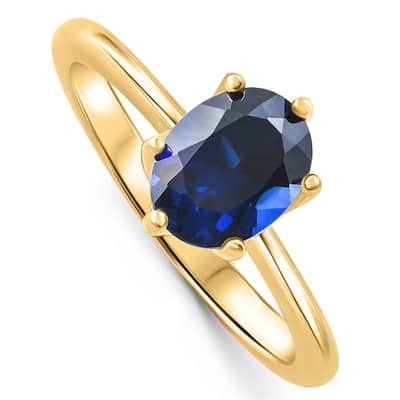 Yellow Gold Oval Blue Sapphire Engagement Anniversary Ring Lab Grown 9x7mm