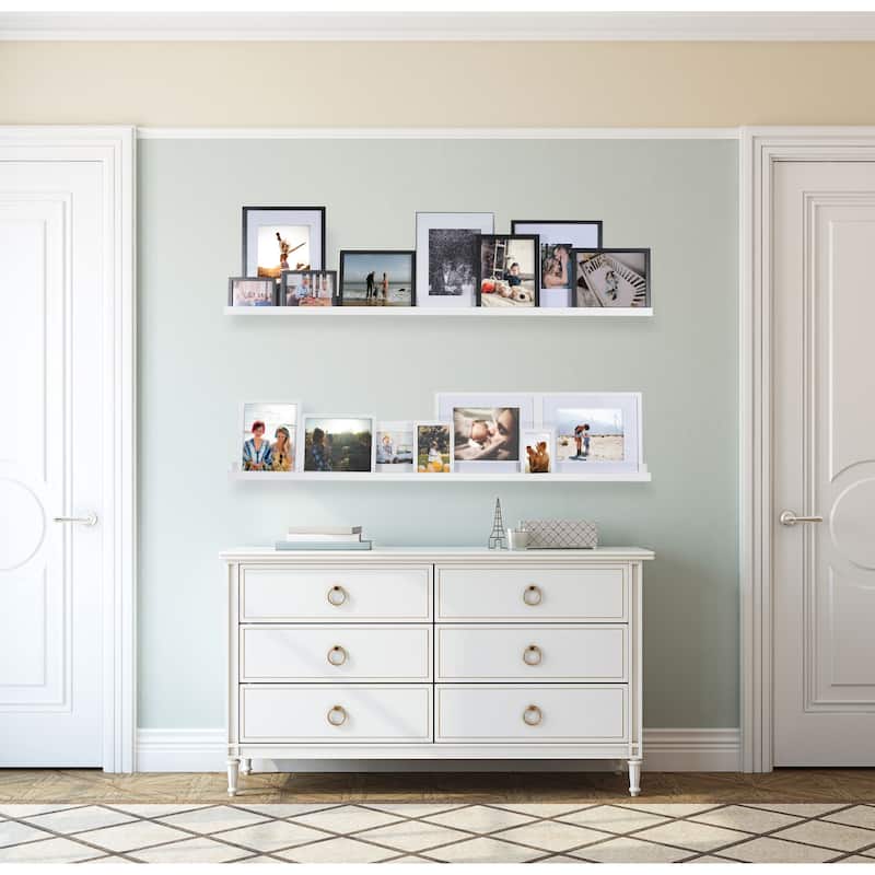 Wallniture Denver 60 Inch Floating Shelves, White Picture Ledge (Set of 2)