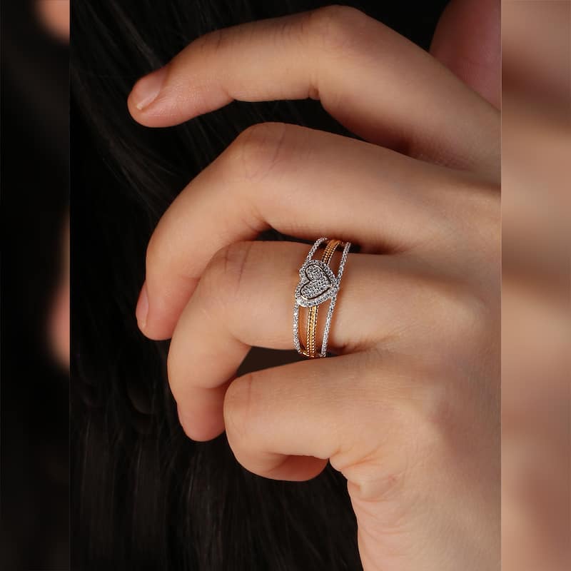 1/5ct TDW Diamond Heart Cluster Promise Fashion Ring in 10K Gold for Women