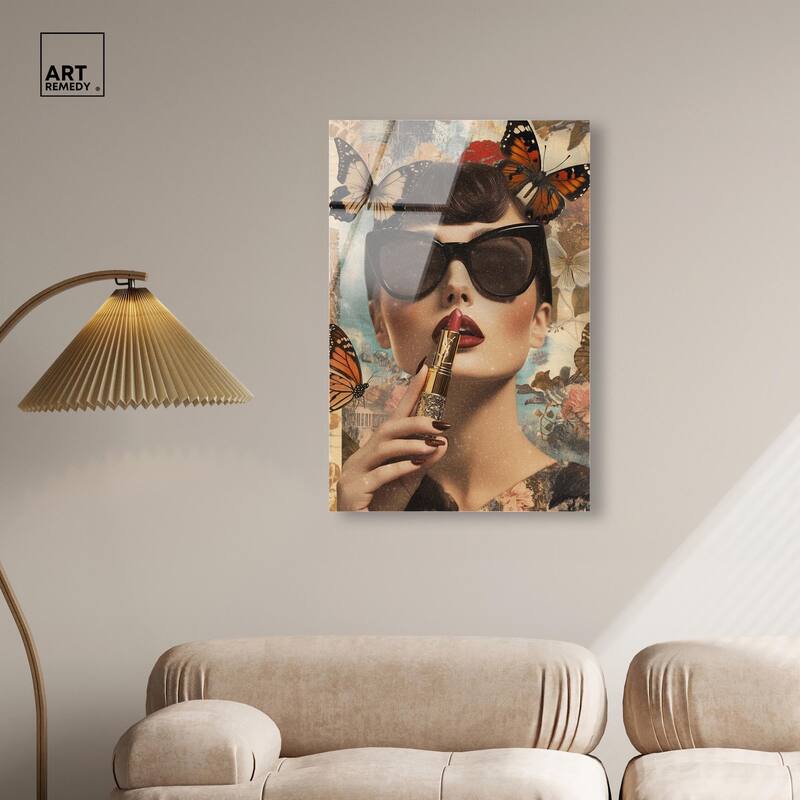 Iconic Lady Butterfly Collage II Acrylic by Art Remedy, Ready to Hang