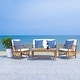 preview thumbnail 24 of 103, SAFAVIEH Outdoor Fontana 4-piece Acacia Wood Patio Conversation Set Natural/ Beige with Navy/White Pillows