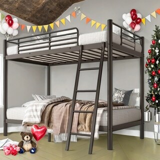 Black Metal Bunk Bed,Twin Over Twin Size Kids Bed for Bedroom