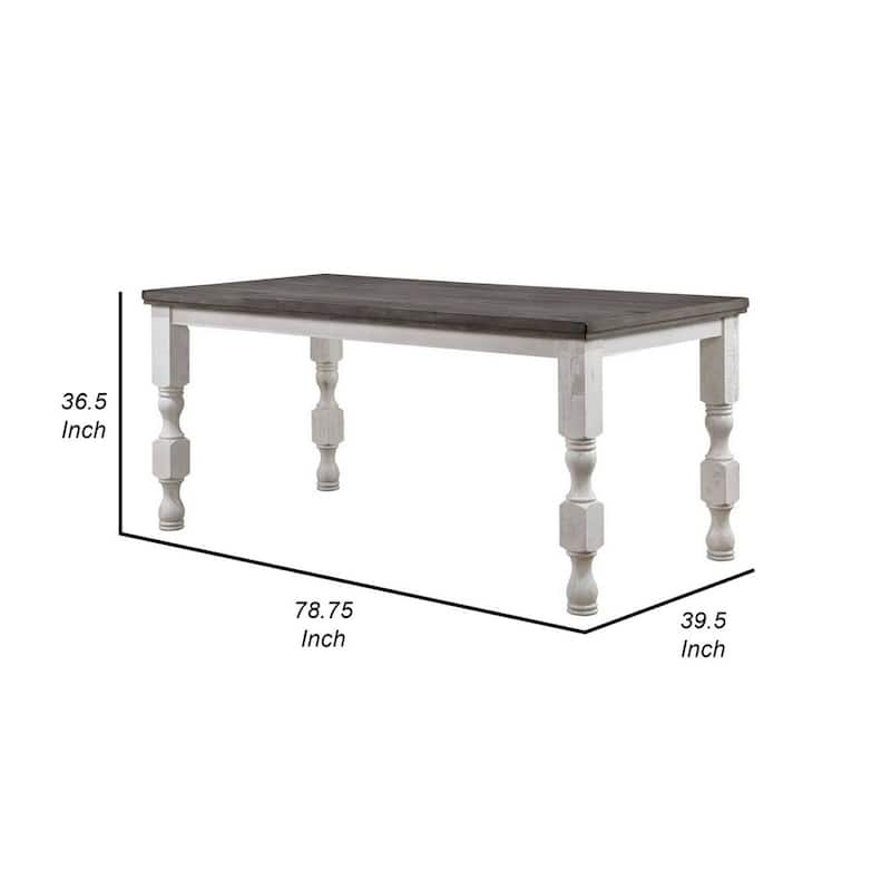 Wren 79 Inch Counter Height Table, Rectangular, Antique White Wood, Gray