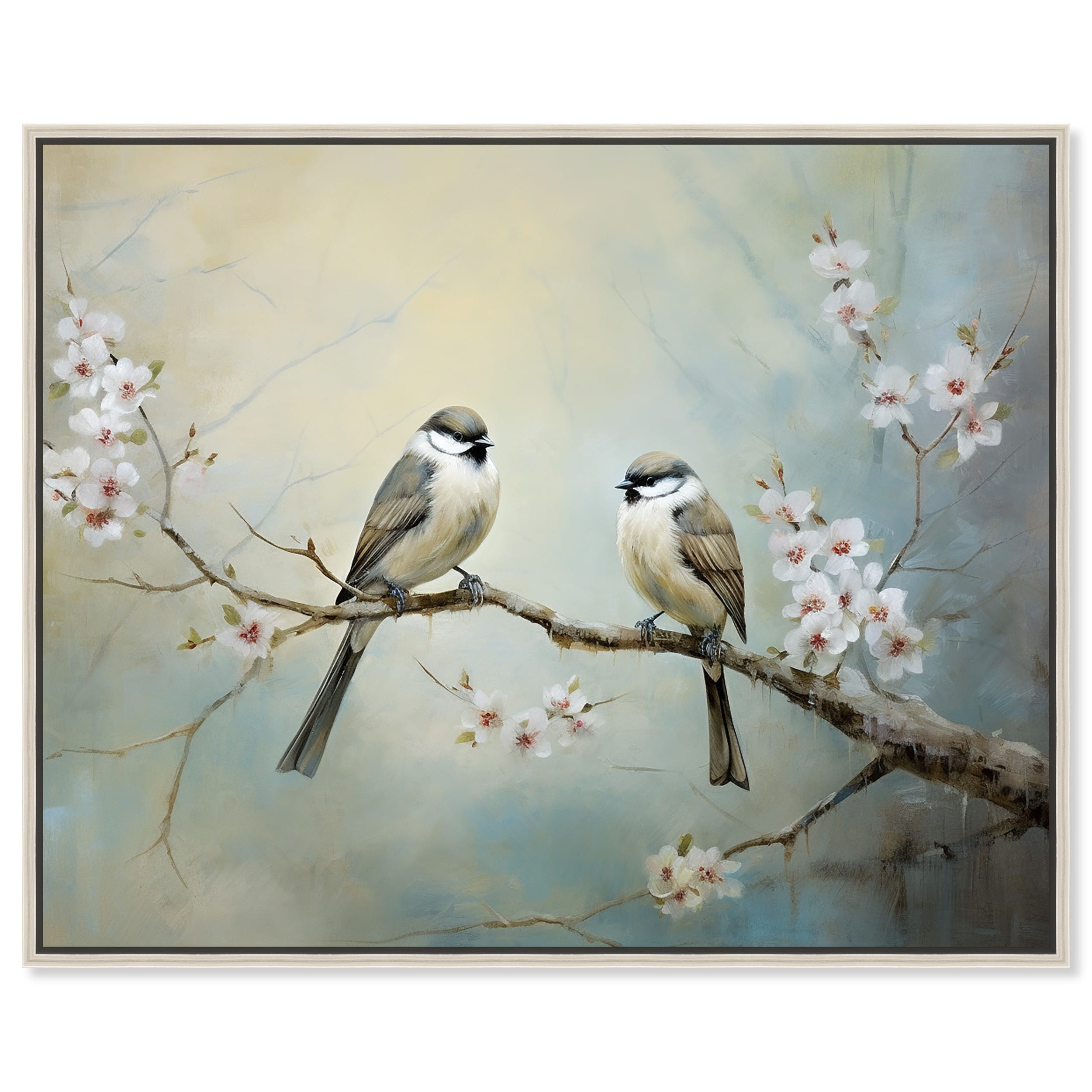 Two Birds And A Blossom Branch II Rustic Chic Farmhouse Canvas Wall Art by Art Remedy