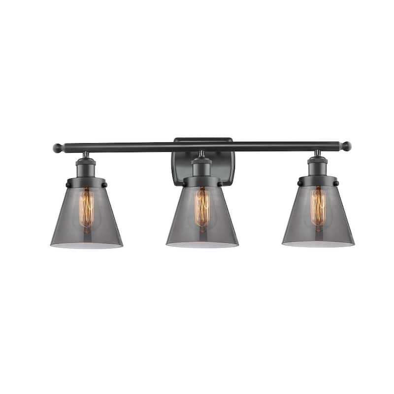 Innovations Lighting Small Cone 3 Light 26" Wide Vanity Light - Matte Black / Plated Smoke