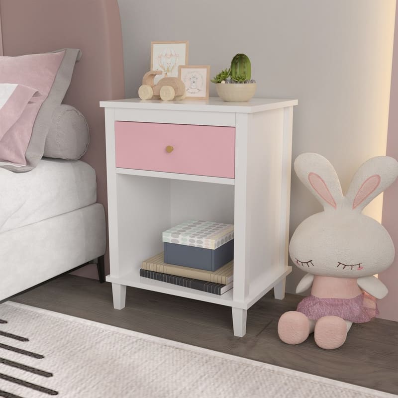 26.77''H Wooden Nightstand with One Drawer One Shelf for Kids