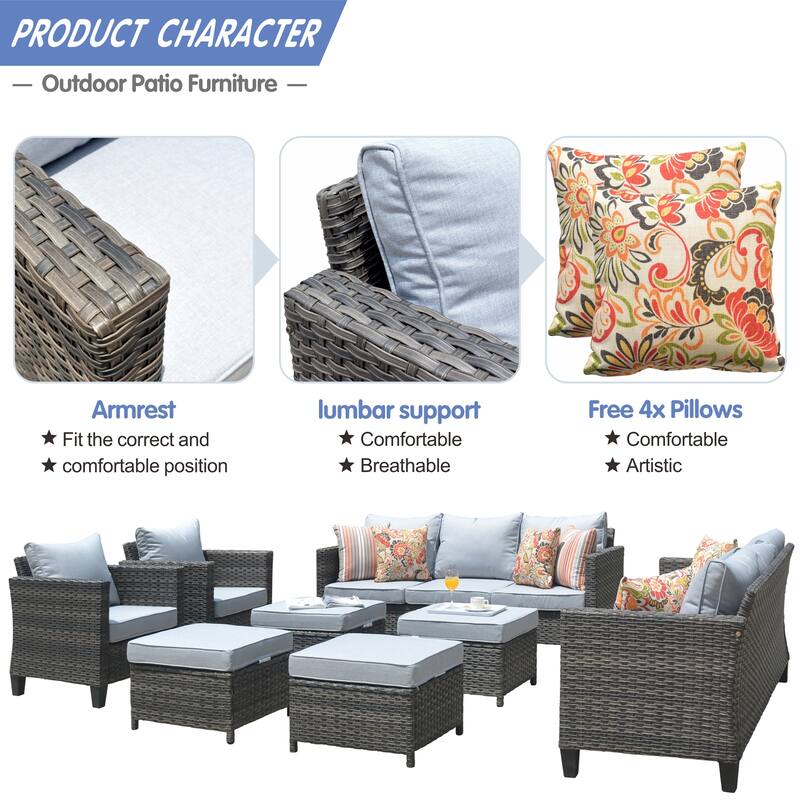 OVIOS 8-piece Patio Wicker Outdoor High-back Sectional Furniture Set