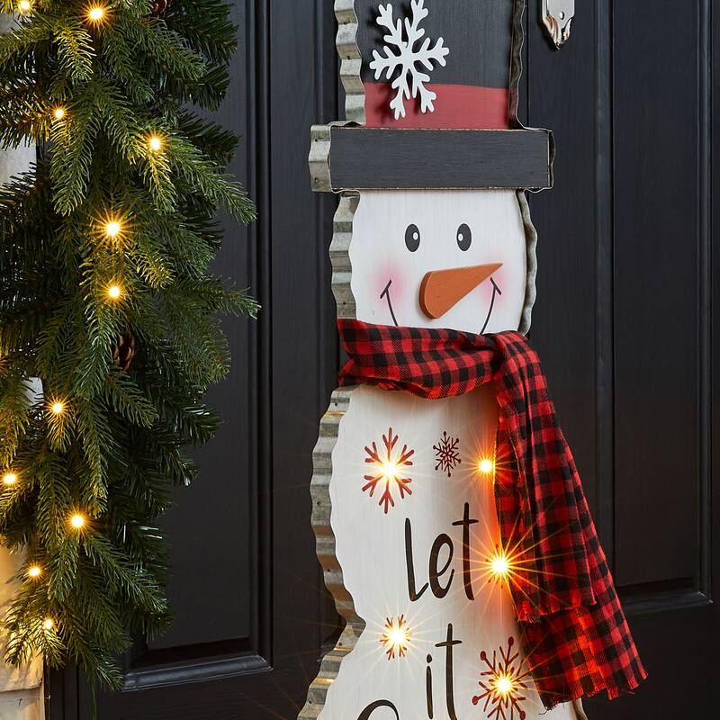 Glitzhome 36"H Lighted Wooden Christmas Snowman Or Santa Porch Decor
