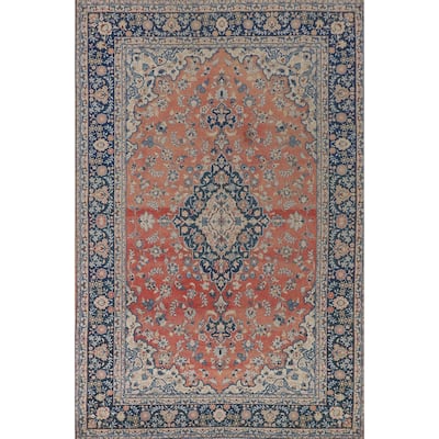 Distressed Kashan Persian Antique Area Rug Handmade Wool Carpet - 7'2"x 10'0"