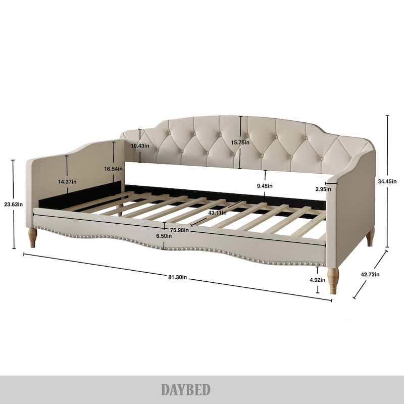 CraftPorch Modern Linen Nailhead Button Tufted Twin Daybed