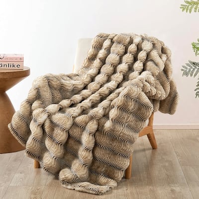 Thick StripeRabbit FauxFur Throw Fuzzy Soft Plush Blanket for Sofa