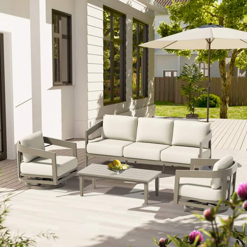 Patio Aluminum Sofa Set With Olefin Cushions - 4 Pieces-Swivel Chair